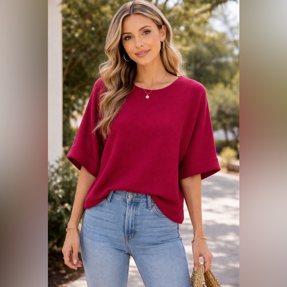 NWT Andree by Unit Textured Waffle Knit Top Sz Large